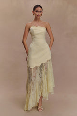 Aleena Satin And Lace Maxi Dress - Lemon