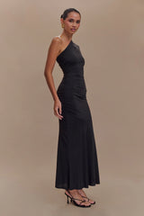Chloe Peached Jersey One Shoulder Midi Dress - Black