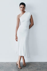 Chloe Peached Jersey One Shoulder Midi Dress - Ivory