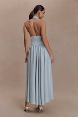 Angelina Scuba Halter Midi Dress - Pale Blue