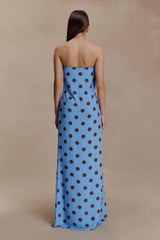 Amaya Strapless Chiffon Maxi Dress - Blue Polka Dot