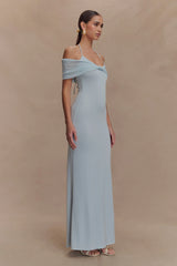 Bernadina Mesh And Slinky Halter Maxi Dress - Pale Blue