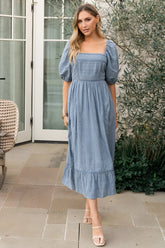 Delaney Eyelet Dress | Dusty Blue