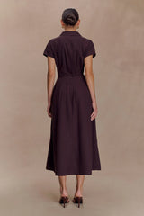 Aysha Buttoned Linen Midi Dress - Chocolate