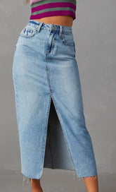 A-line denim mid-length skirt