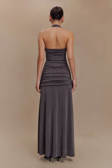 Bentley Peached Jersey Halter Maxi Dress - Charcoal