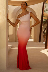 Exotic | Red Ombre Twisted Asymmetric Maxi Dress
