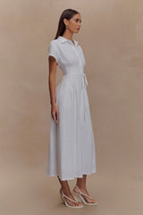 Aysha Buttoned Linen Midi Dress - White