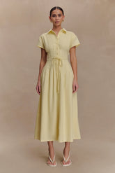 Aysha Buttoned Linen Midi Dress - Lemon
