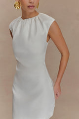 Ariana Pleated Neck Mini Dress - Ivory