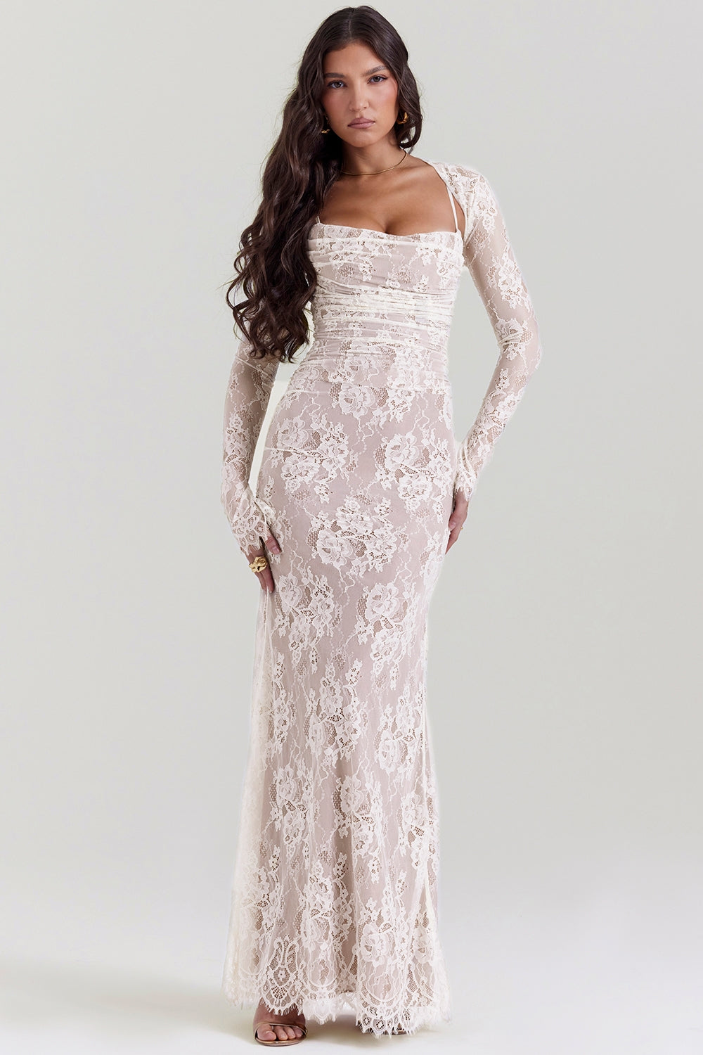 Artemis-Vintage Cream Lace Maxi Dress