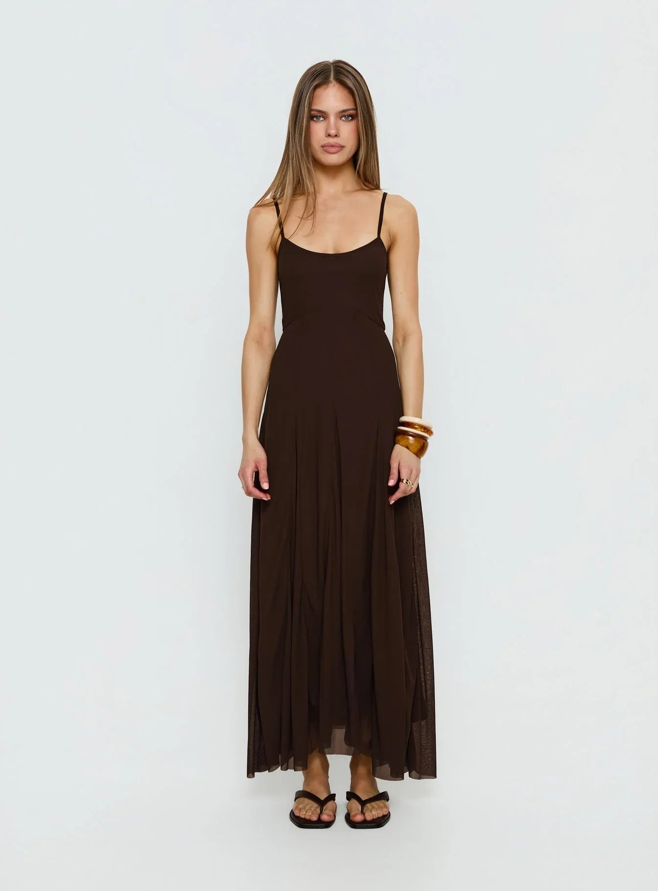 Janeira Pleat Maxi Dress Chocolate