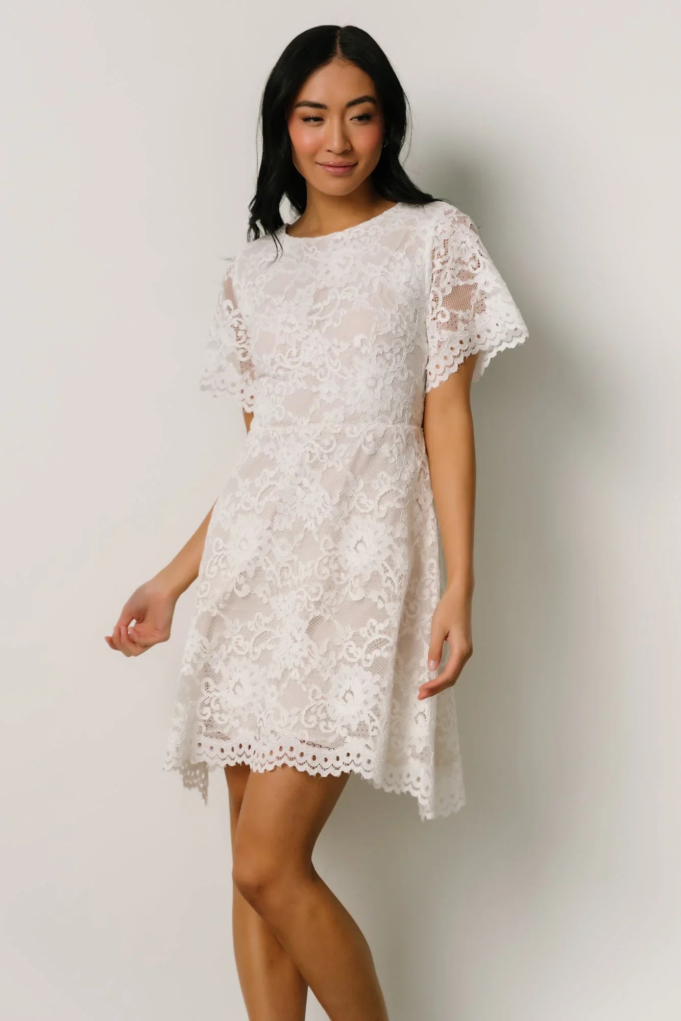 Aasha Lace Short Dress | Off White