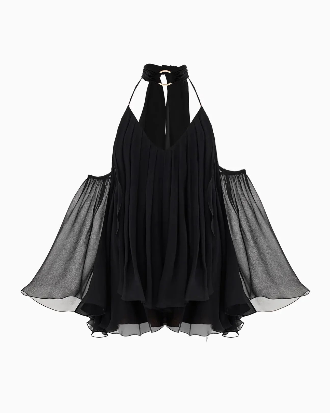 Bell Sleeve Off-Shoulder Chocker A-line Frill Mini Dress