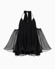 Bell Sleeve Off-Shoulder Chocker A-line Frill Mini Dress