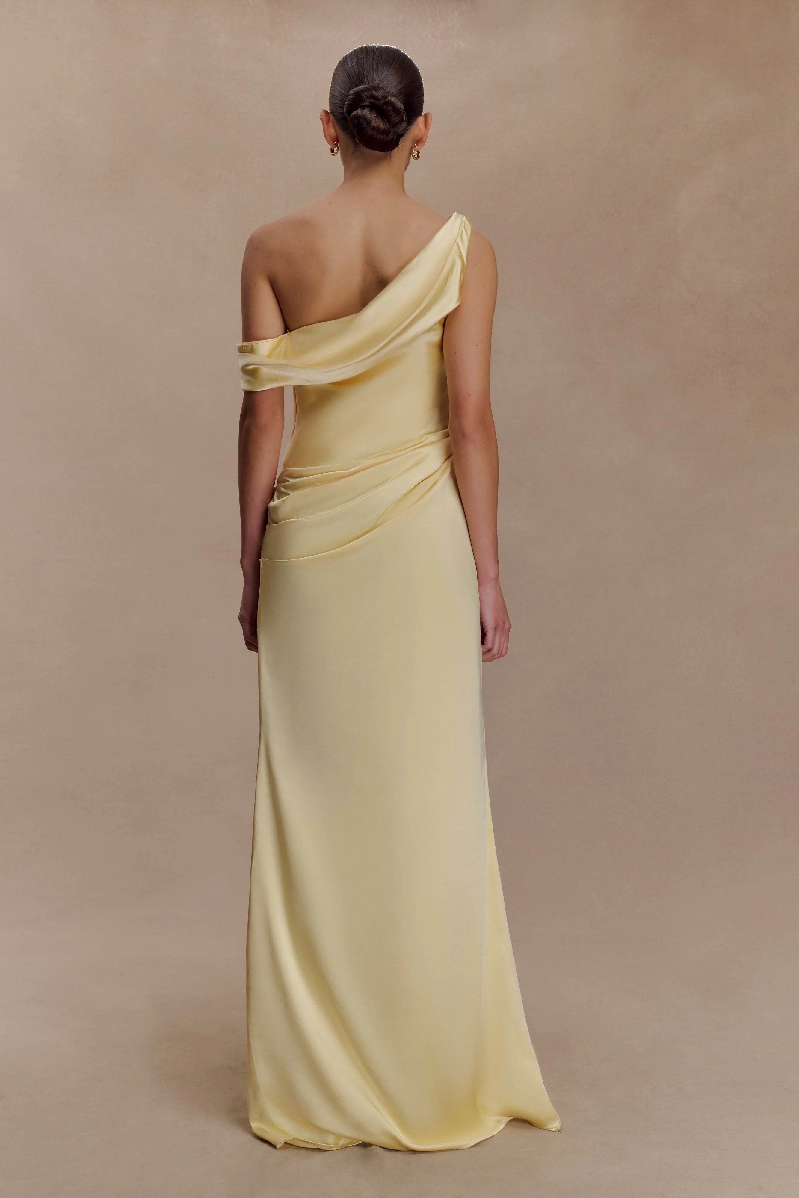 Dalia Off Shoulder Satin Maxi Dress - Lemon