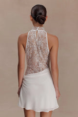 Arra Chiffon And Lace Halter Mini Dress - White