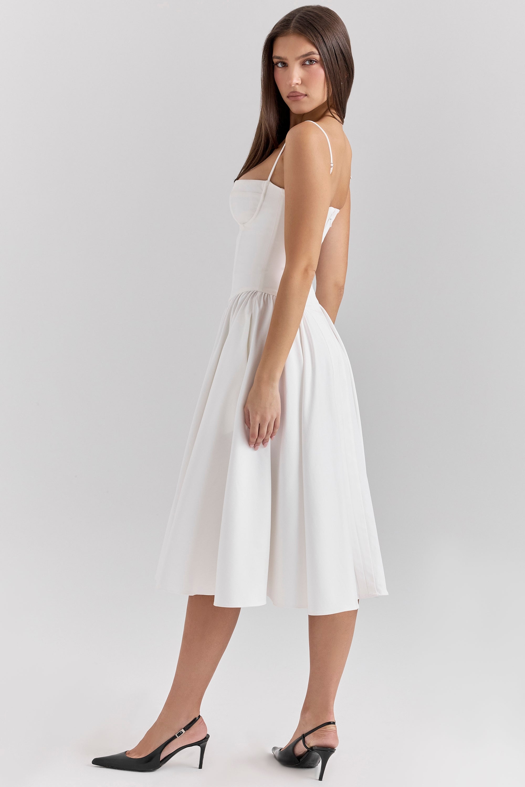 Samaria-White Corset Midi Dress