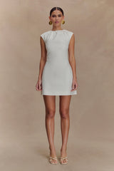 Ariana Pleated Neck Mini Dress - Ivory