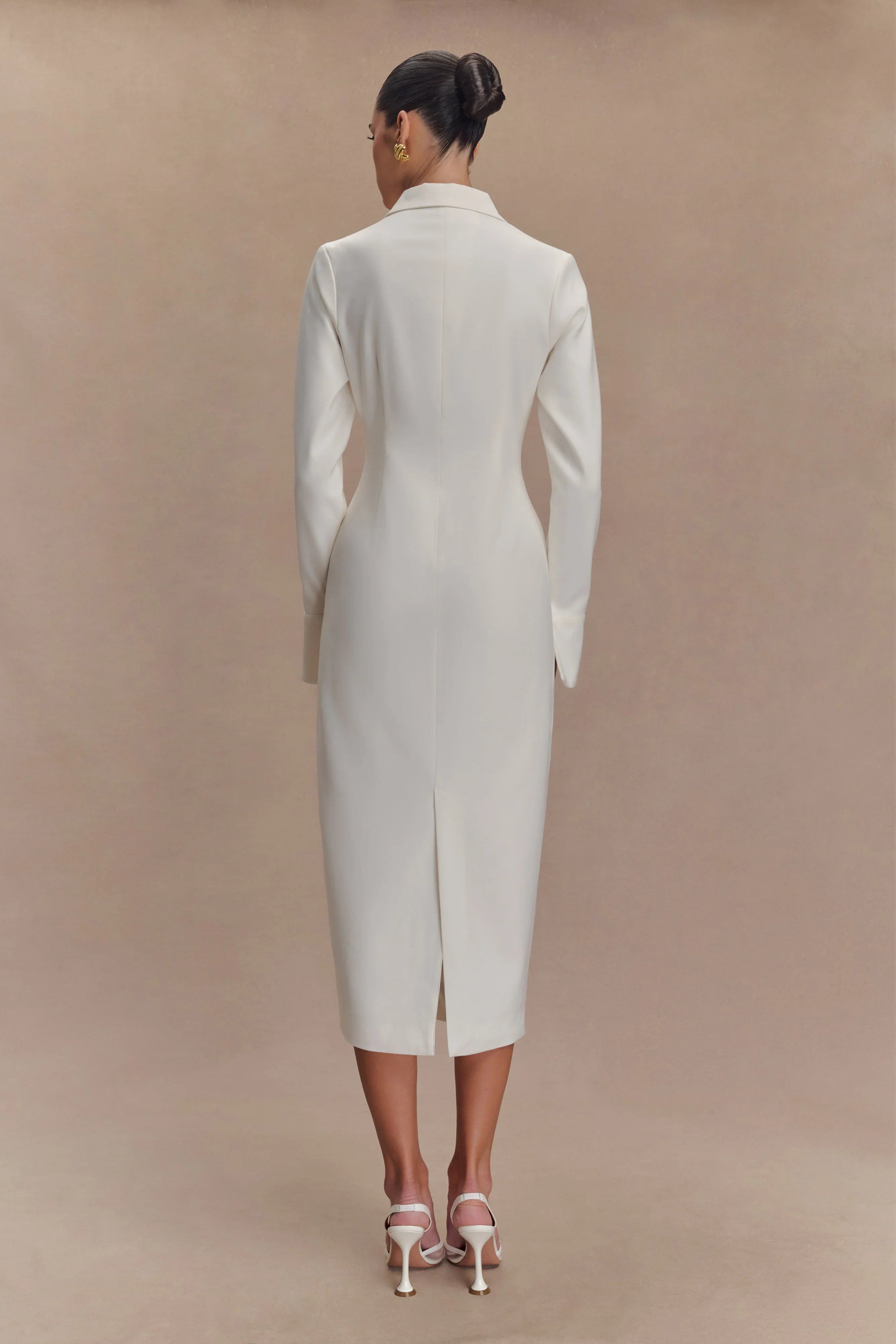 Dorian Fitted Shirt Midi Dress - White