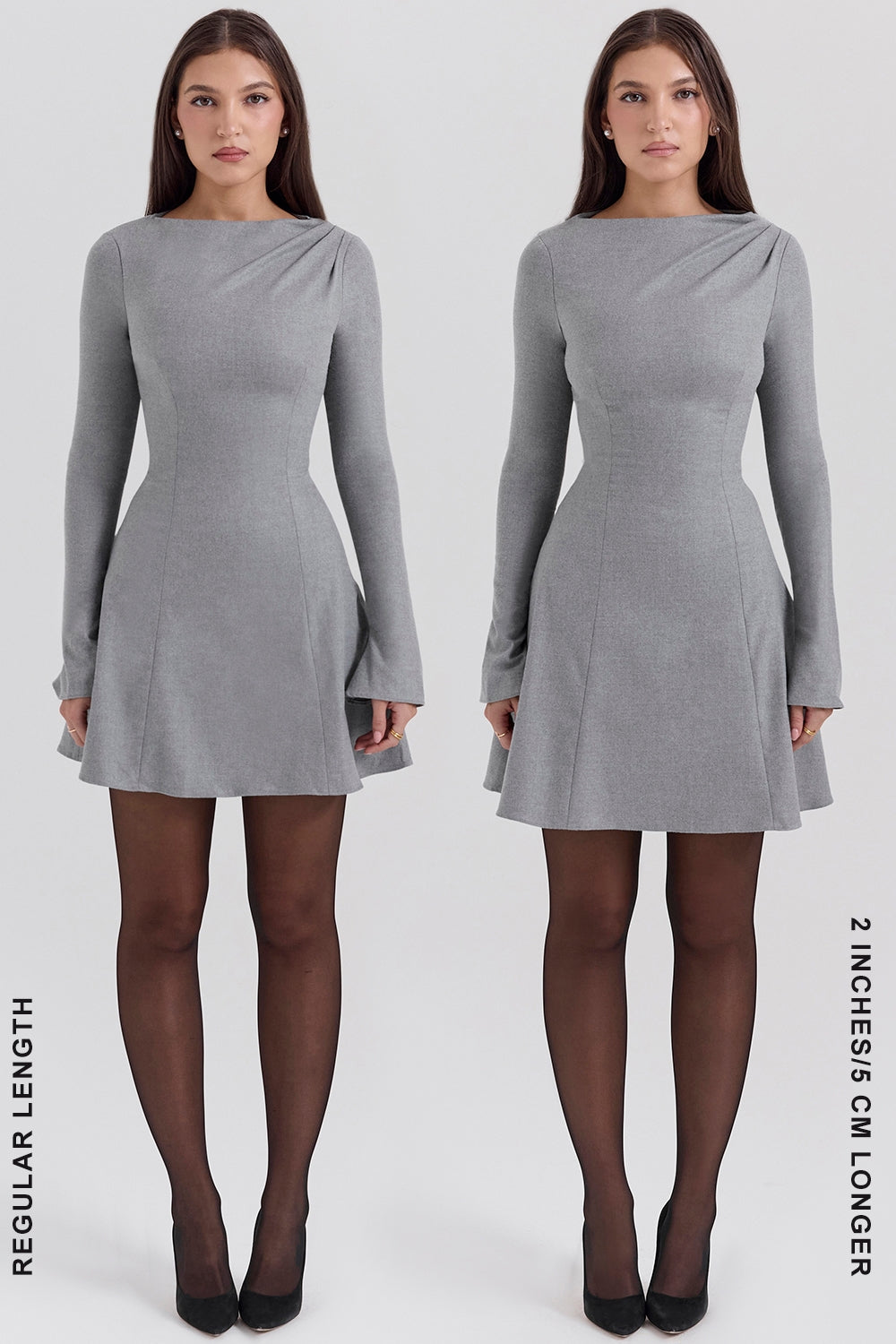 Angelique-Grey A-Line Long Sleeve Mini  Dress - SALE