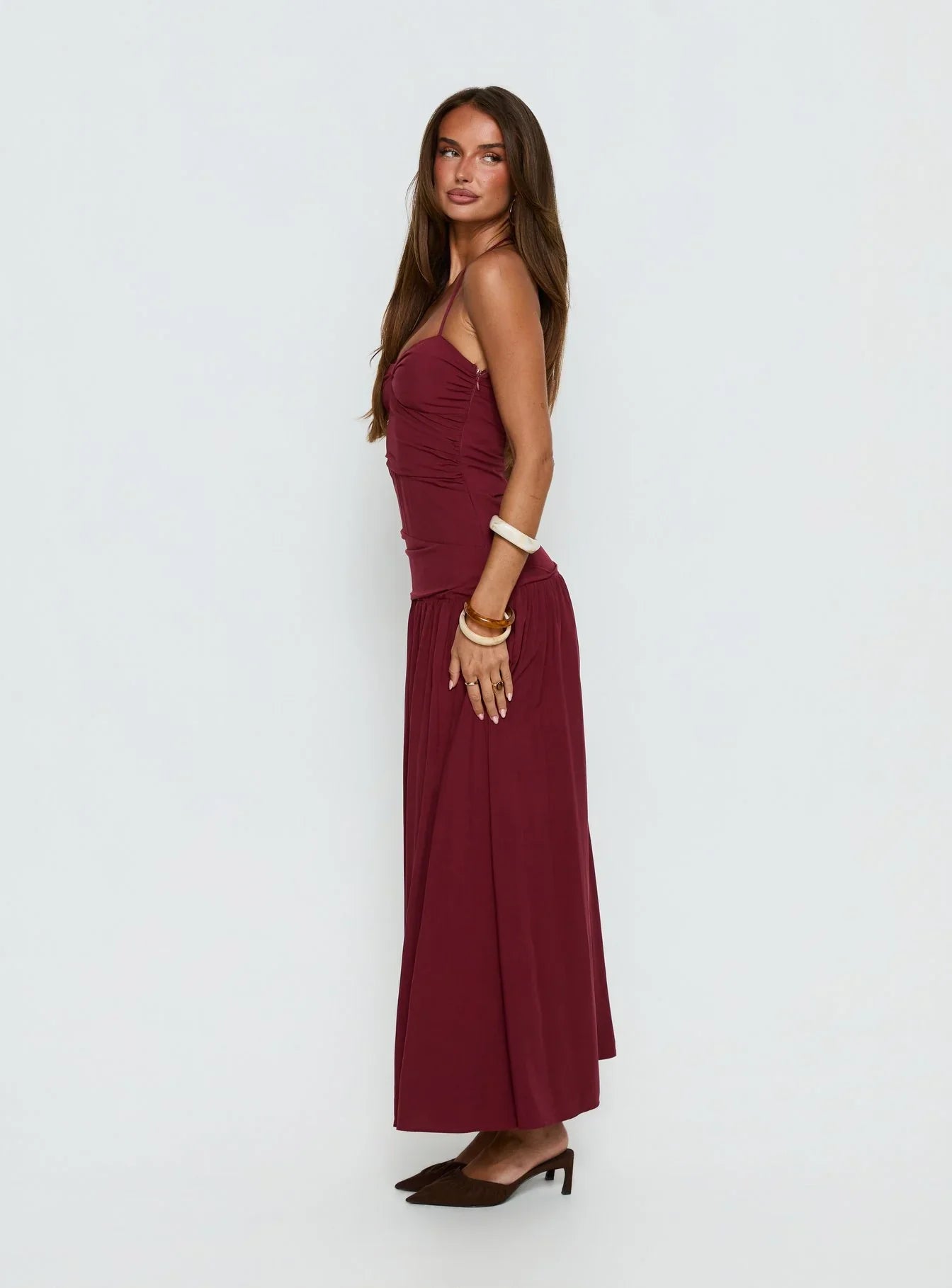 Marguerite Halter Maxi Dress Ruby Wine