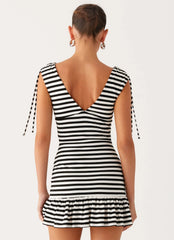 Acacia Mini Dress - Black White Stripe