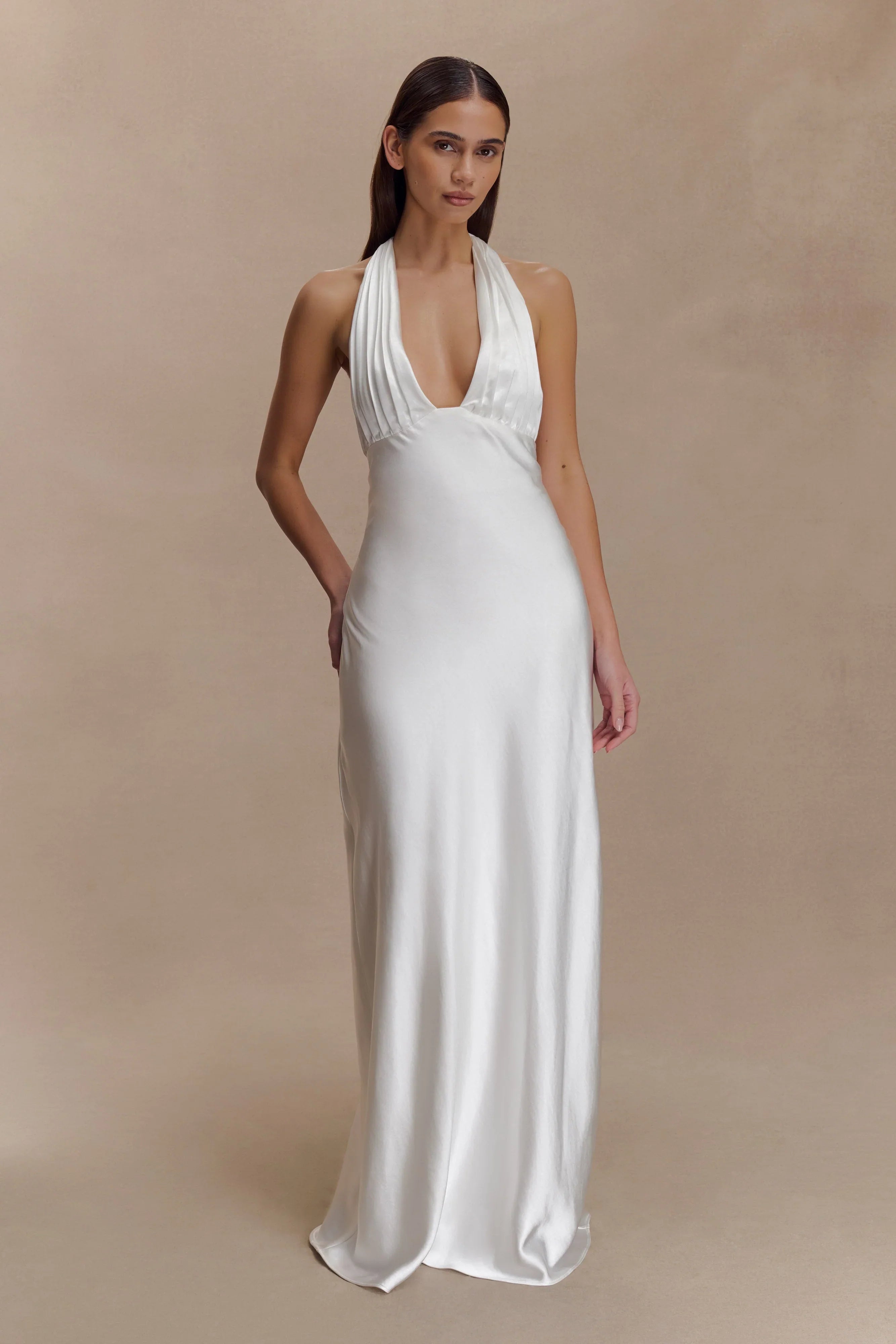 Alice Satin Halter Maxi Dress - White