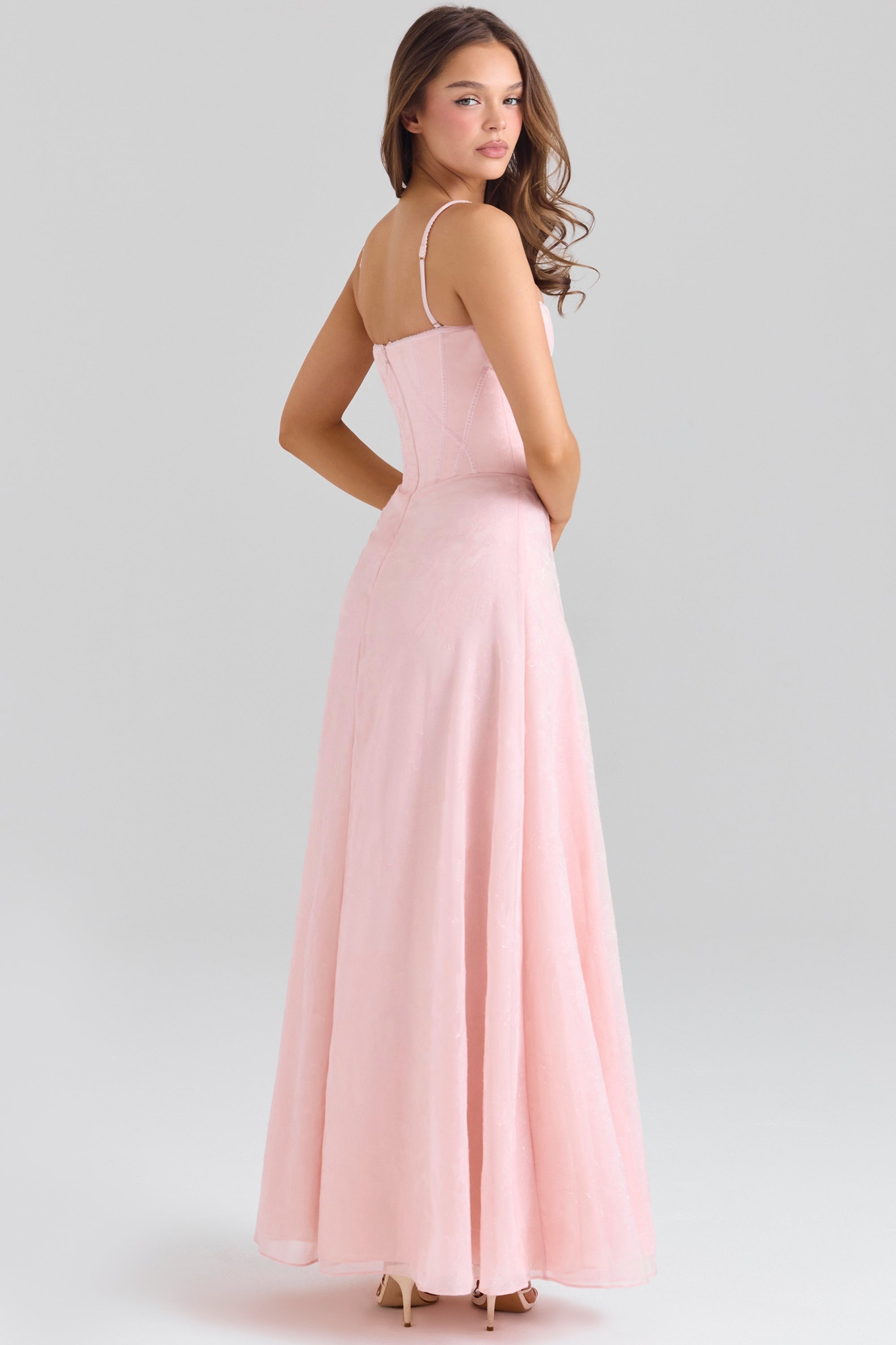 Esme-Blush Pink Lurex Chiffon Maxi Dress