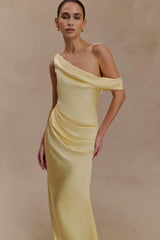 Dalia Off Shoulder Satin Maxi Dress - Lemon