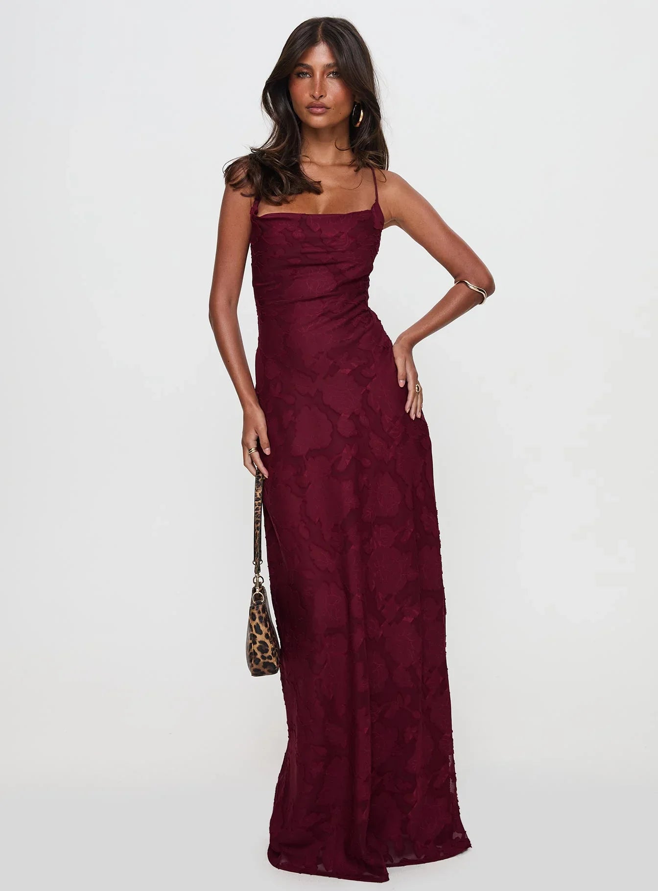 Celena Maxi Dress Burgundy Burnout