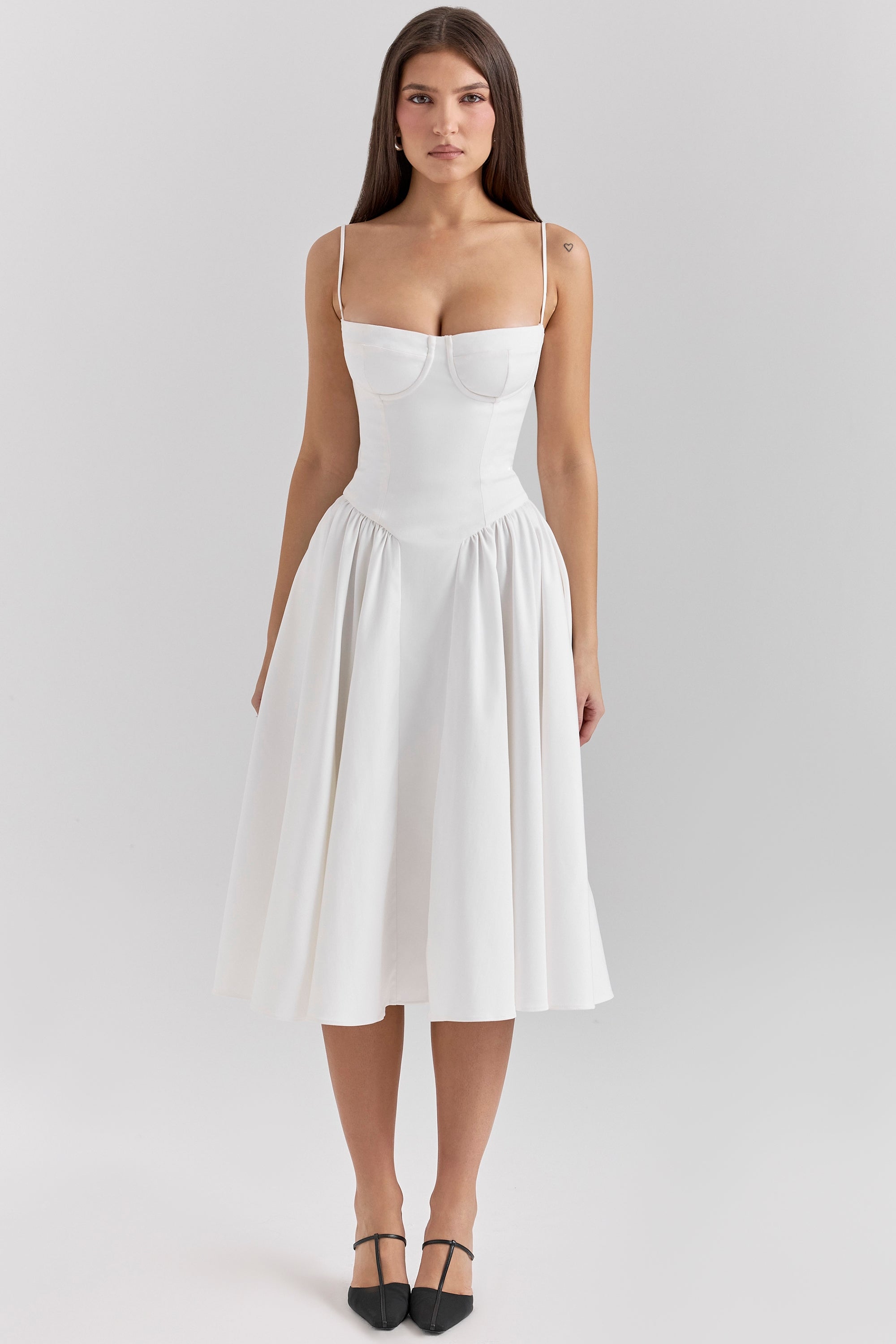Samaria-White Corset Midi Dress