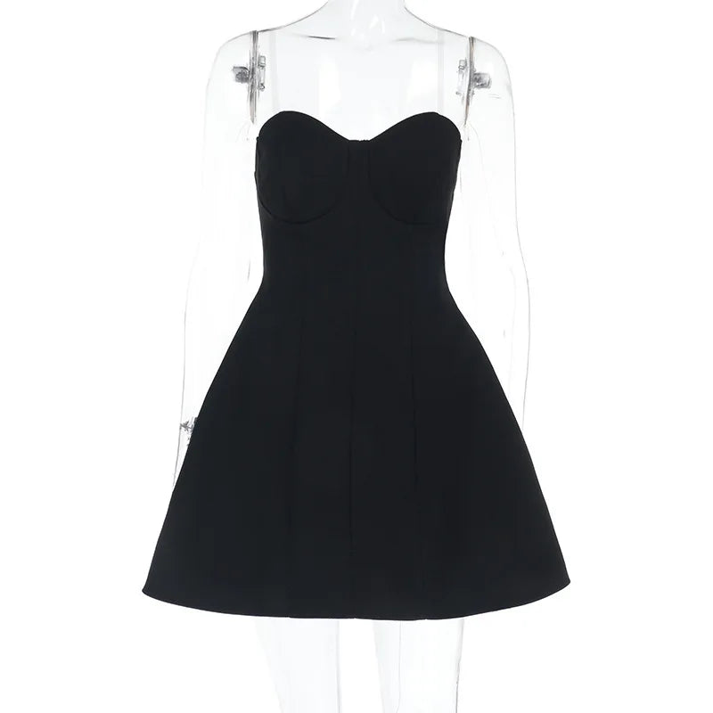 Black Flare Structured Tube Mini Dress