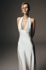 Alice Satin Halter Maxi Dress - White