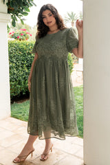 Corrine Embroidered Midi Dress | Deep Sage