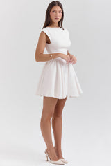 Enchant-White Open Back Mini Dress