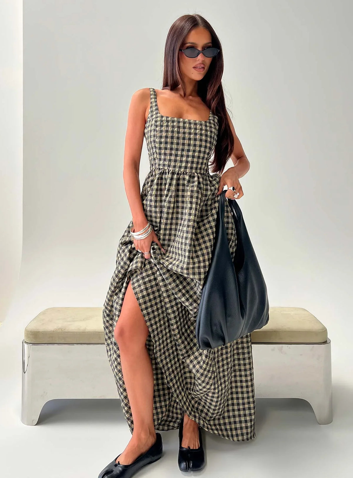 Cartmel Check Maxi Dress Black / Cream