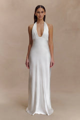 Alice Satin Halter Maxi Dress - White
