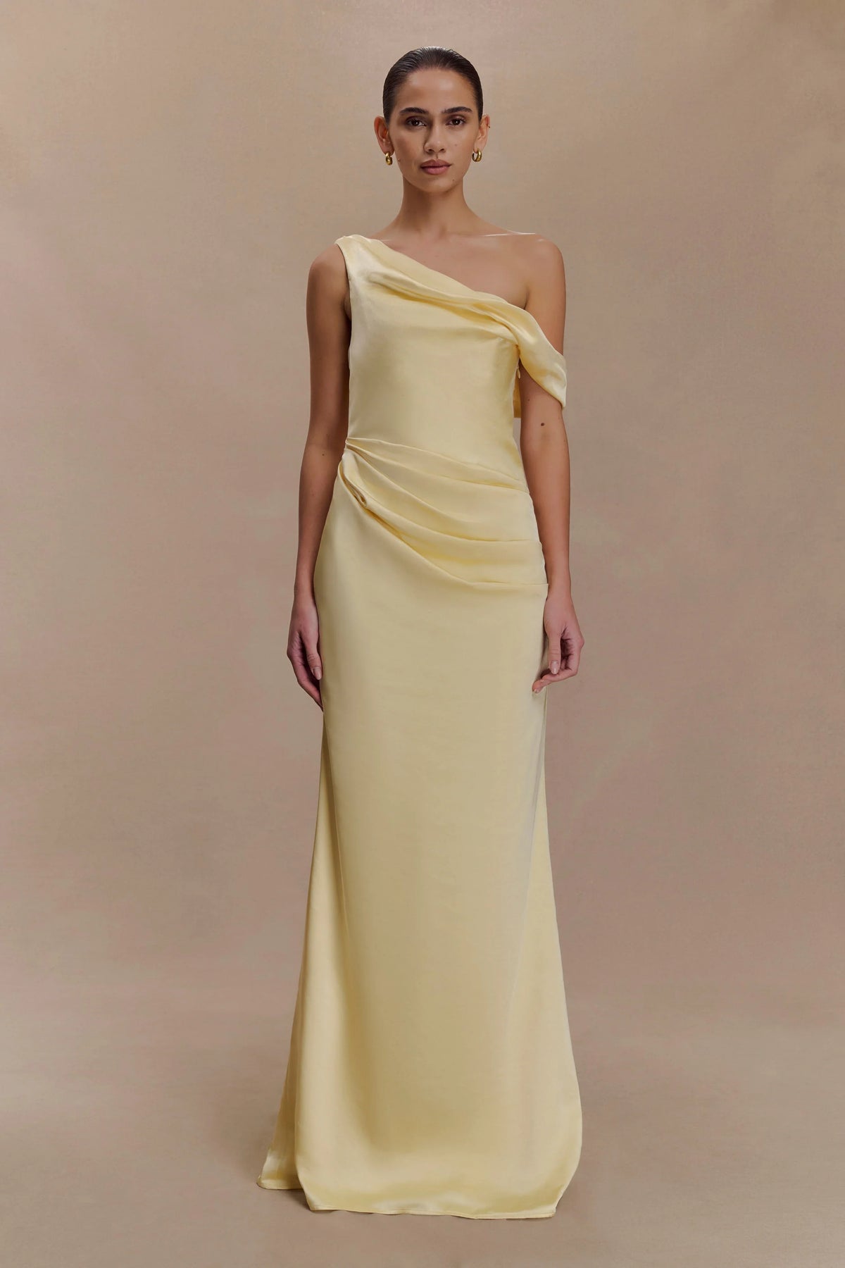 Dalia Off Shoulder Satin Maxi Dress - Lemon