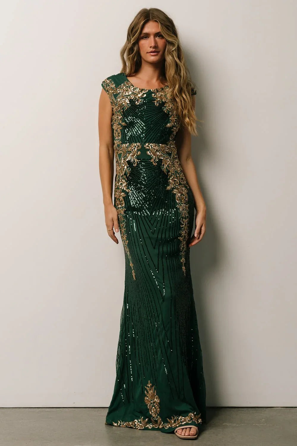 Azura Sequin Gown | Green + Gold