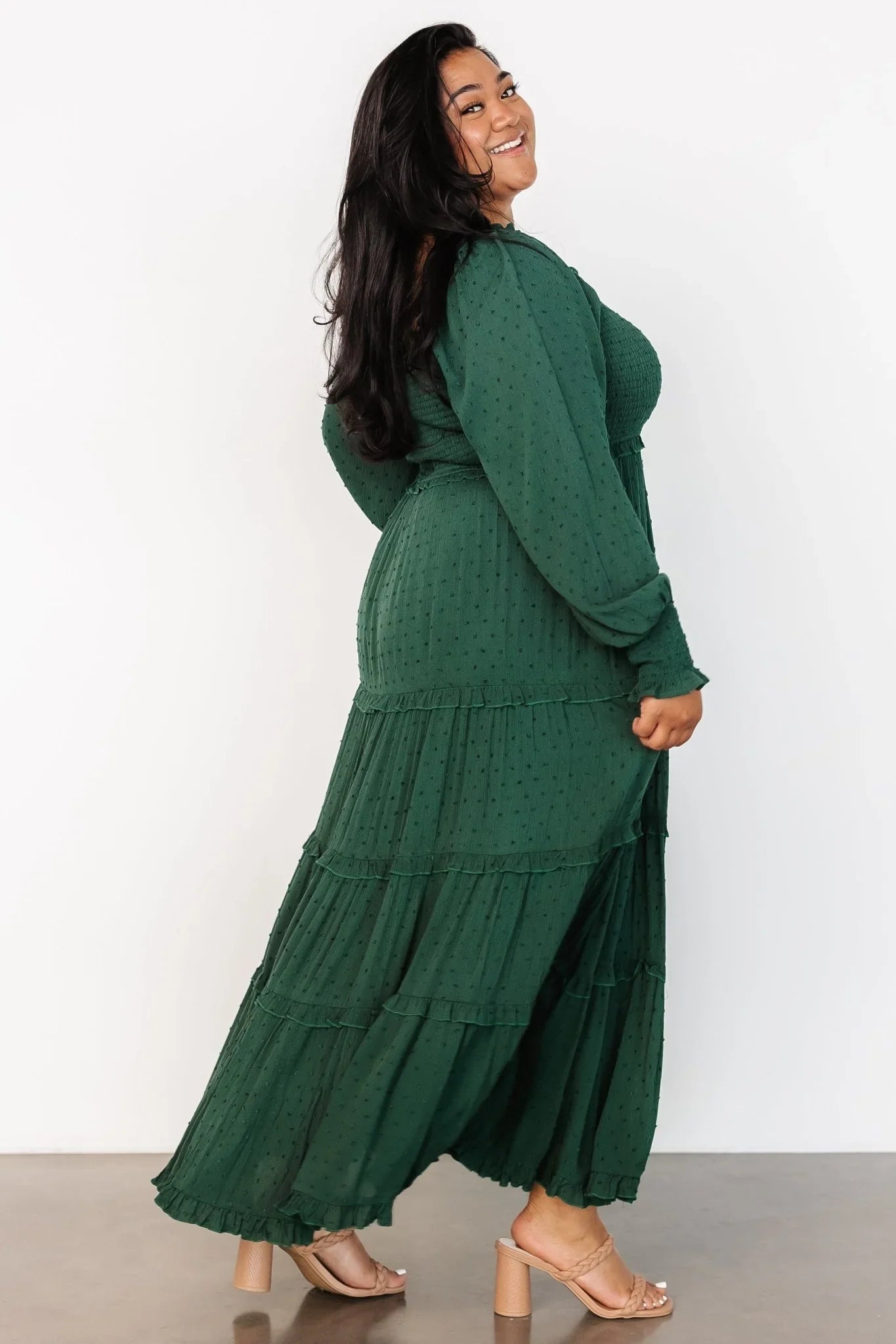 Amanda Smocked Dotted Maxi Dress | Evergreen