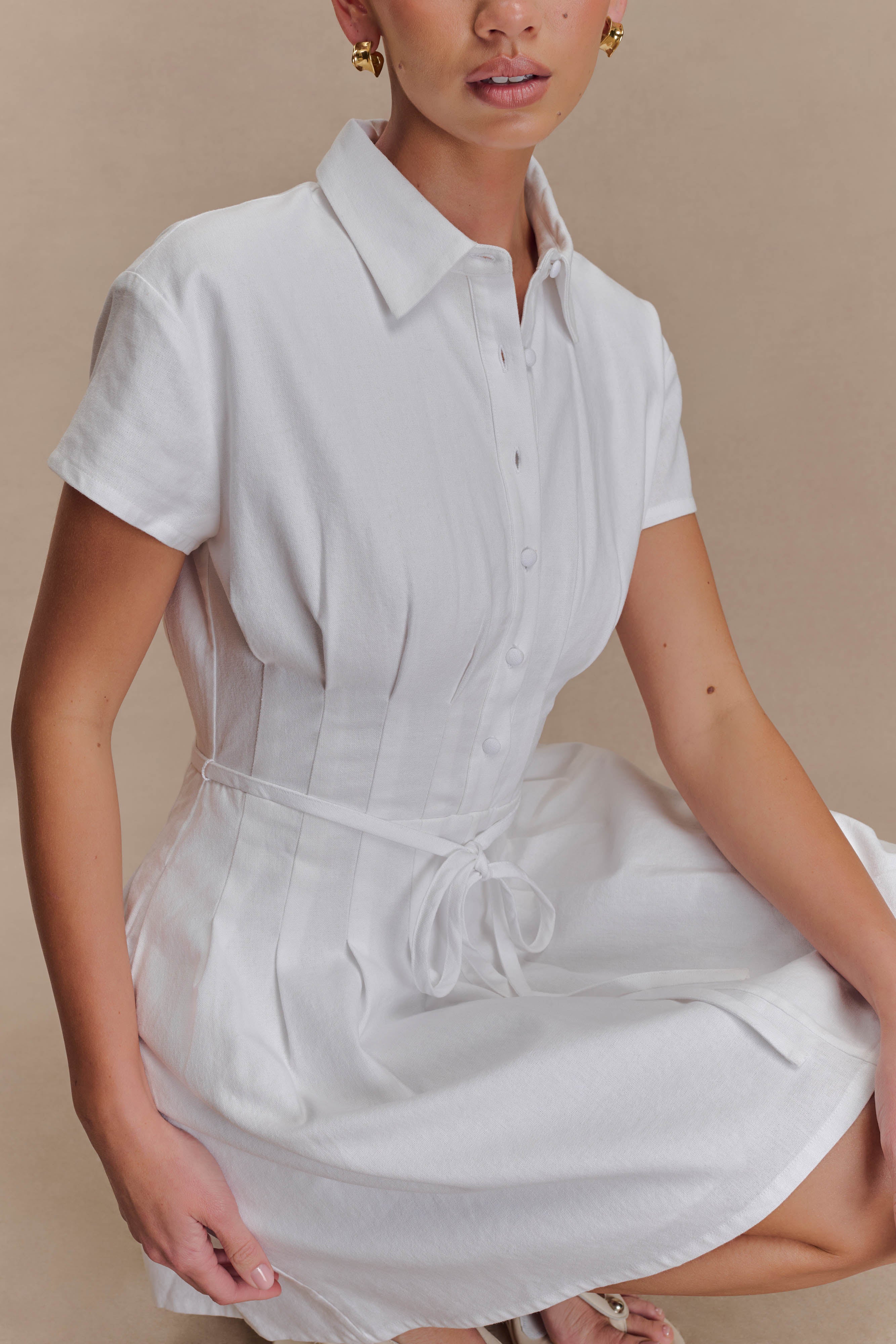 Aysha Buttoned Linen Mini Dress - White