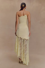 Aleena Satin And Lace Maxi Dress - Lemon