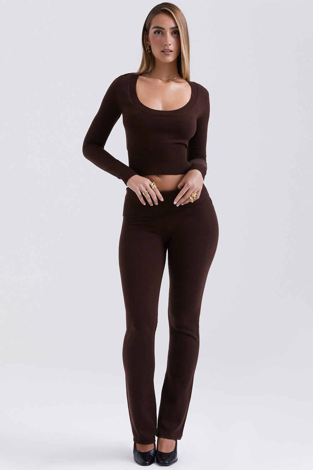 Ama-Chocolate Cashmere Blend Trousers - SALE