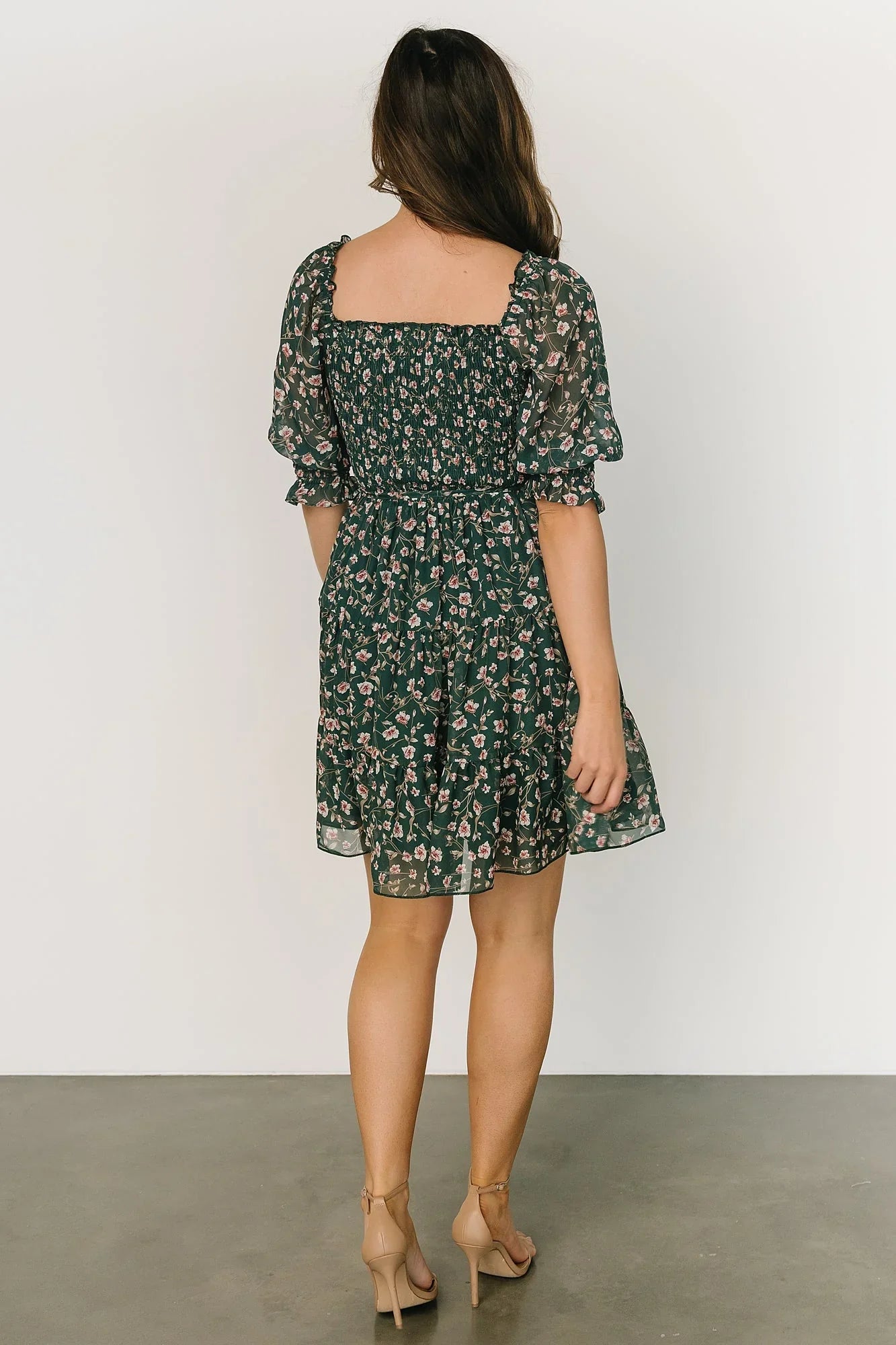 Azlyn Smocked Short Dress | Green + Pink Floral
