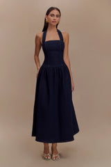 Caroline Denim Halter Midi Dress - Indigo Blue