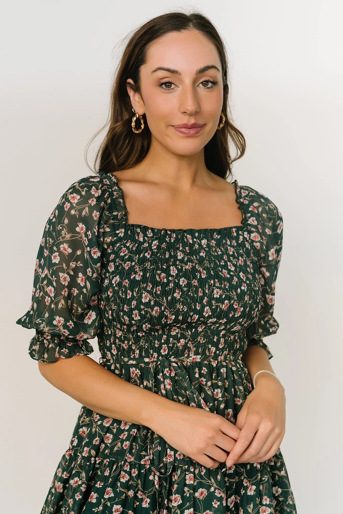 Azlyn Smocked Short Dress | Green + Pink Floral
