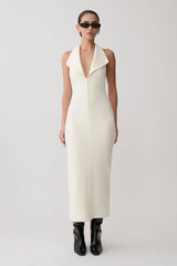 Annita Crepe Halter Midi Dress - Ivory