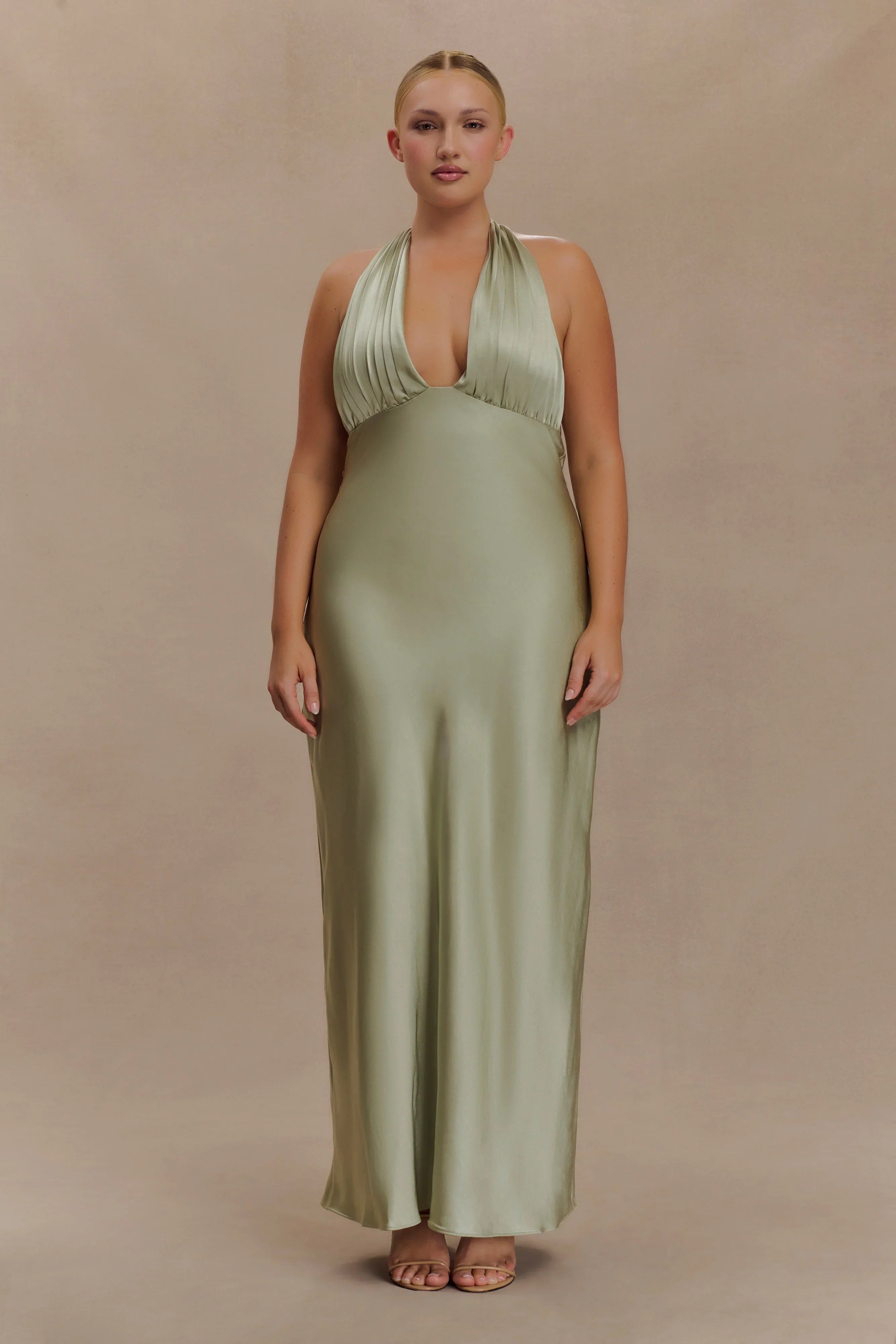 Alice Satin Halter Maxi Dress - Sage