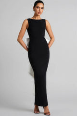 Ethan Backless Pearl Bow Maxi Dress